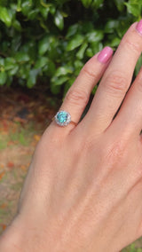 Vintage Blue Zircon & Diamond 18ct Gold Platinum Cluster Ring