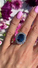 Vintage 7.03 Carat Sapphire & Diamond 18ct Gold Cluster Ring