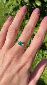 Vintage 1974 Emerald & Diamond 18ct Gold Three-Stone Engagement Ring