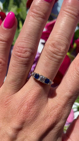 Victorian Sapphire & Diamond 18ct Gold Five-Stone Carved Half Hoop Ring