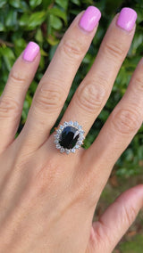 Vintage 1978 Dark Sapphire & Diamond 18ct Gold Cluster Ring