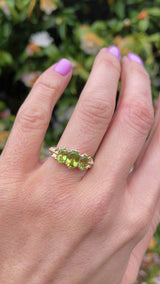 Victorian Style Peridot 9ct Gold Three-Stone Ring