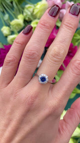 Sapphire & Diamond 18ct White Gold Halo Cluster Ring (0.52ct)