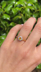 Vintage 1988 Yellow Sapphire & Diamond 18ct Gold Cluster Ring