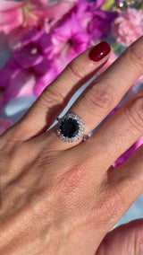 Vintage Sapphire & Diamond 18ct White Gold Halo Cluster Ring