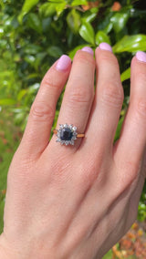 Vintage 1990 Sapphire & Diamond Gold Square Cluster Ring