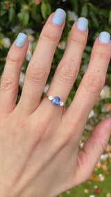 Vintage 1988 Ceylon Sapphire & Diamond 18ct Gold Three-Stone Engagement Ring