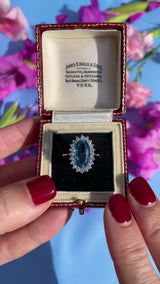 Vintage Aquamarine & Diamond 18ct Gold Oval Cluster Ring