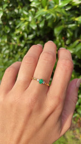 Vintage 1995 Natural Emerald & Diamond 18ct Gold Trilogy Ring