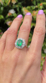 Emerald & Diamond 18ct White Gold Cluster Engagement Ring (1.88ct)