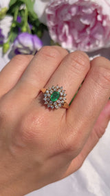 Vintage 1988 Emerald & Diamond 18ct Gold Cluster Ring