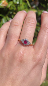 Vintage 1992 Ruby & Diamond 18ct Gold Cluster Ring