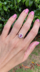 Pink Sapphire & Diamond 18ct White Gold Oval Cluster Ring