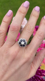 Vintage 1975 Sapphire & Diamond 18ct Gold Cluster Ring