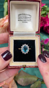 Vintage 1985 Swiss Topaz & Diamond 18ct Gold Cluster Ring