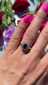 Vintage 1981 Sapphire & Diamond 18ct Gold Oval Cluster Ring