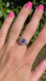 Vintage 1995 Sapphire & Diamond 18ct Gold Oval Cluster Ring