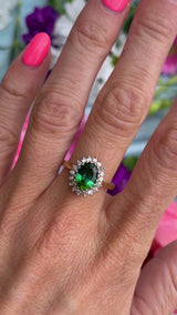 Vintage Green Tourmaline & Diamond 18ct Gold Cluster Ring by Cropp and Farr