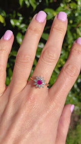 Vintage Ruby & Marquise-Diamond 18ct Gold Flower Cluster Ring