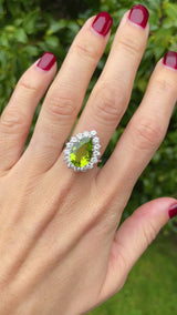 Peridot & Diamond Platinum Pear-Shaped Cluster Ring (4.10cts)