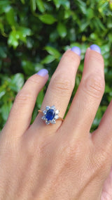 Vintage 1990 Sapphire & Diamond Gold Cluster Engagement Ring (1.47ct)