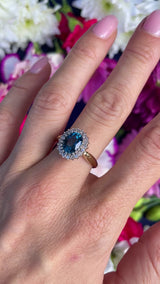 Vintage 1989 Blue Topaz & Diamond 18ct Gold Cluster Ring (2.35cts)