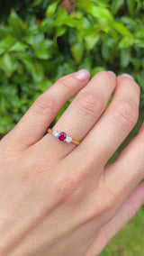 Vintage 1990 Ruby & Diamond 18ct Gold Three-Stone Engagement Ring