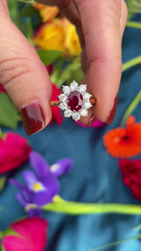 Vintage Ruby & Diamond 18ct Gold Cluster Engagement Ring (1.50cts)