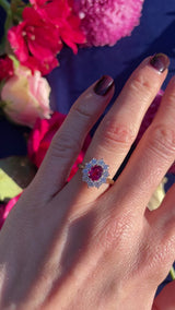Vintage 1980 Ruby & Diamond 18ct Gold Oval Cluster Ring (1.00ct)