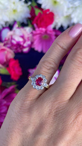 Vintage Ruby & Vari-Cut Diamond 18ct Gold Cluster Ring (0.62cts)