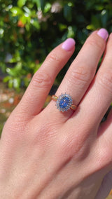 Vintage 1989 Ceylon Sapphire & Diamond 18ct Gold Cluster Ring