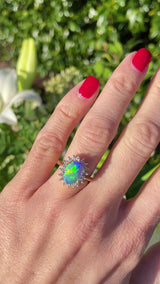 Vintage Black Opal & Diamond 18ct Gold Cluster Ring