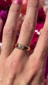 Antique Victorian Ruby & Diamond 18ct Gold Three-Stone Gypsy Ring