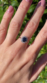 Vintage Sapphire & Diamond 18ct White Gold Cluster Ring (0.70cts)