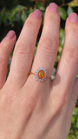 Vintage 1989 Fire Opal & Diamond 18ct Gold Cluster Ring