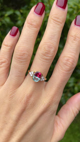 Vintage 1994 Half-Moon Cut Aquamarine, Pink Tourmaline & Diamond 18ct Gold Ring