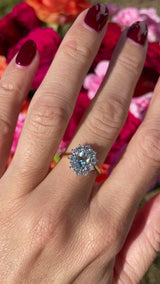 Vintage 1987 Aquamarine & Diamond 18ct Gold Cluster Engagement Ring