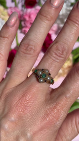 Antique Victorian Emerald, Ruby & Natural Split Pearl 15ct Gold Cluster Ring