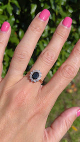 Vintage 1988 Sapphire & Diamond 18ct Gold Cluster Ring