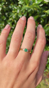 Vintage 1985 Natural Emerald & Diamond 18ct Gold Ring