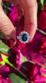 Vintage Sapphire & Vari-Cut Diamond 18ct White Gold Cluster Ring (3.70cts)