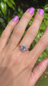 Vintage 1991 Ceylon Sapphire & Diamond 18ct Gold Cluster Ring