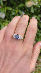 Vintage Oval Blue Sapphire & Diamond 18ct Gold Ring