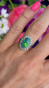 Edwardian Black Opal & Diamond 18ct Gold Platinum Cluster Ring