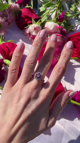 Vintage 1986 Ruby & Diamond 18ct Gold Cluster Ring