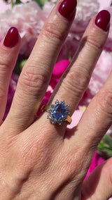 Vintage Ceylon Sapphire & Diamond 18ct Gold Cluster Engagement Ring (1.85cts)