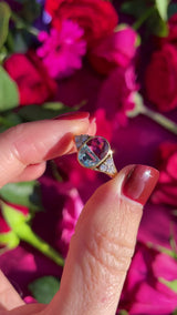 Vintage 1994 Half-Moon Cut Aquamarine, Pink Tourmaline & Diamond 18ct Gold Ring