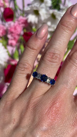 Vintage 1976 Sapphire & Baguette-Cut Diamond 18ct White Gold Five-Stone Ring