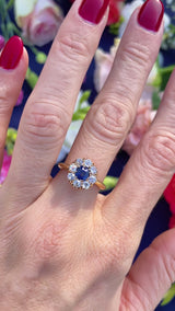 Antique Victorian Sapphire & Diamond 18ct Gold Cluster Engagement Ring