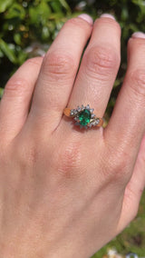 Synthetic Emerald & Diamond 18ct Gold Crossover Ring